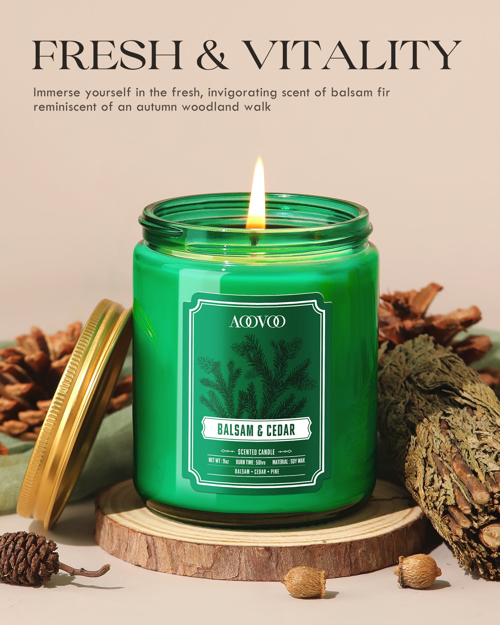 AOOVOO Classic Scented Candle – Balsam & Cedar