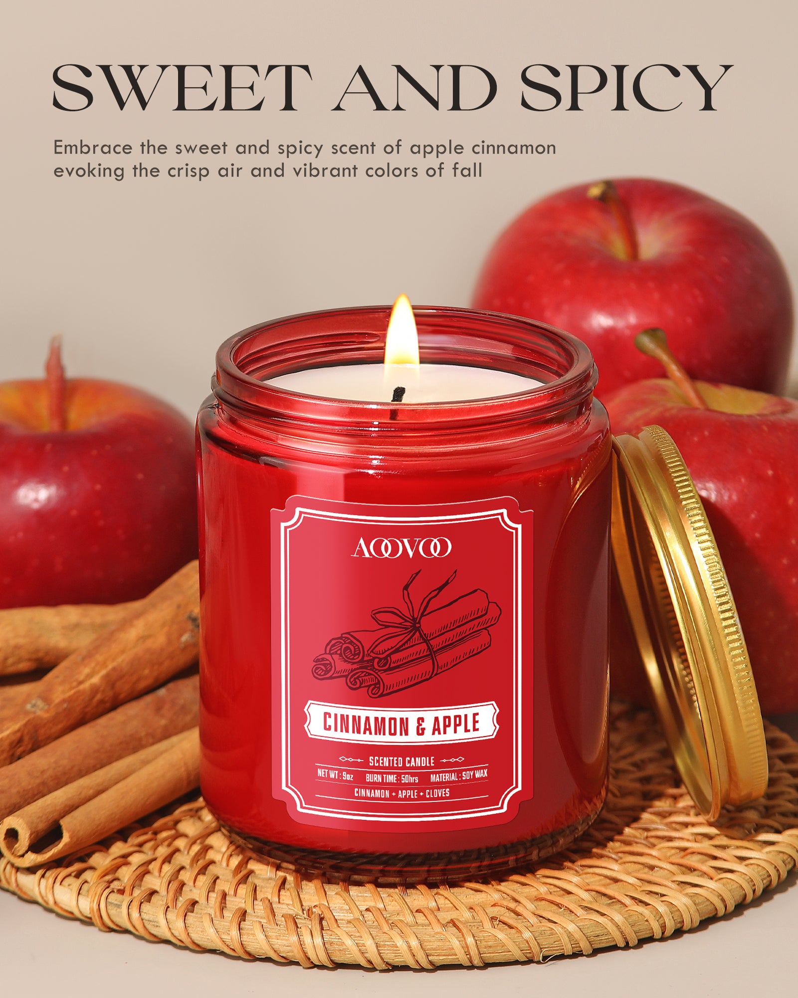 AOOVOO Classic Scented Candle – Cinnamon & Apple