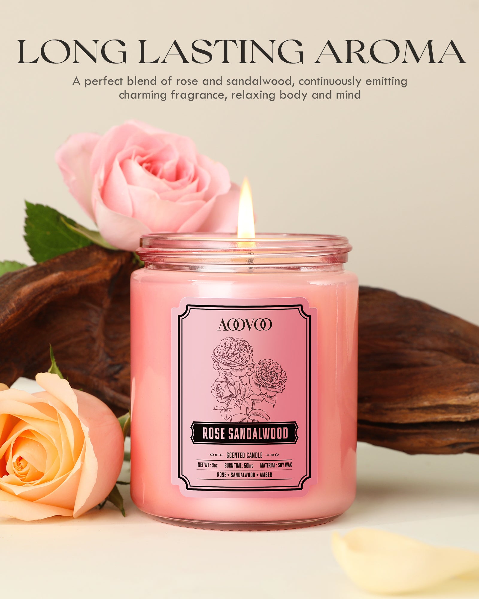 AOOVOO Classic Scented Candle – Rose Sandelwood