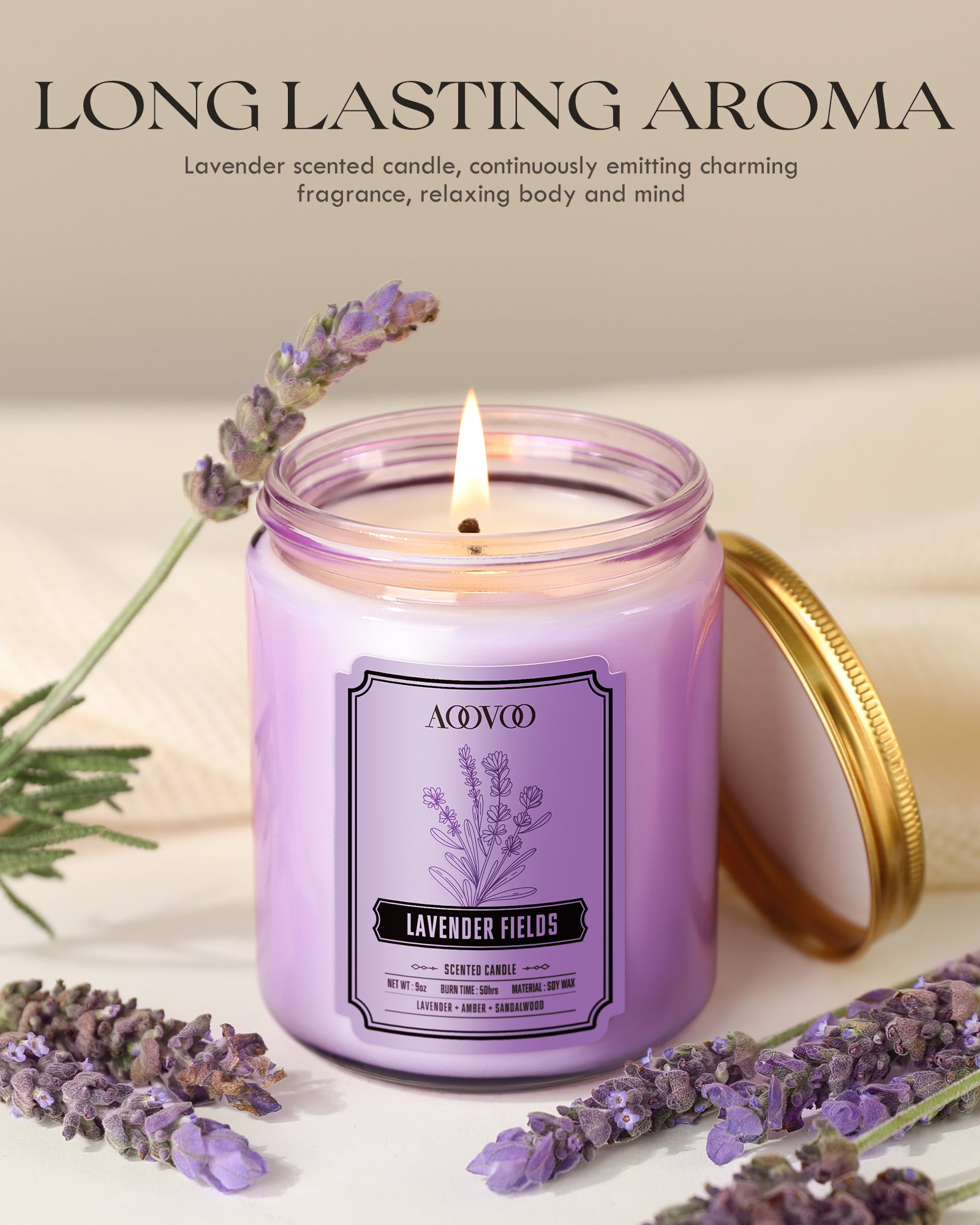 AOOVOO Classic Scented Candle – Lavender Fields