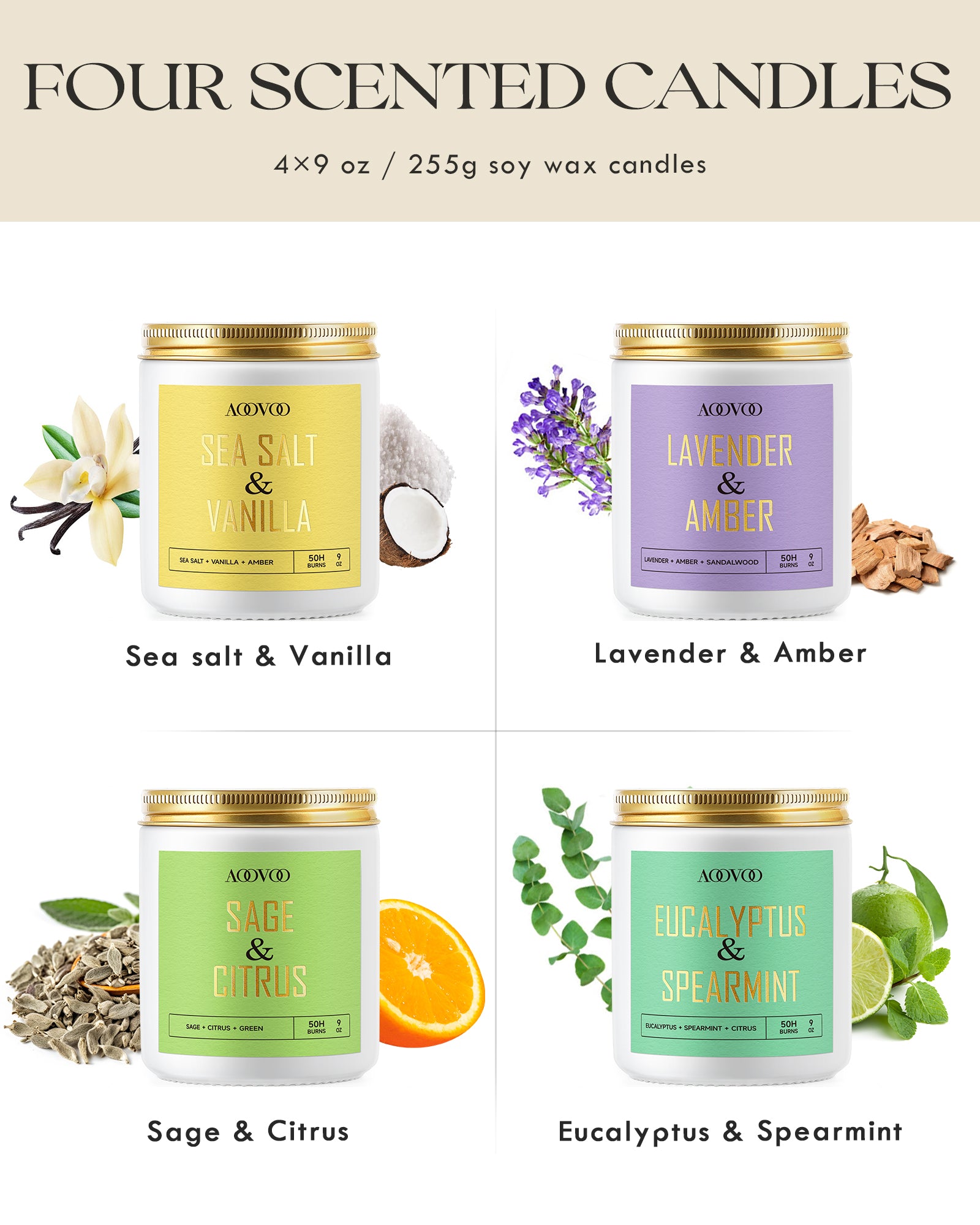 AOOVOO Classic Scented Candle – Gold light Gift Box