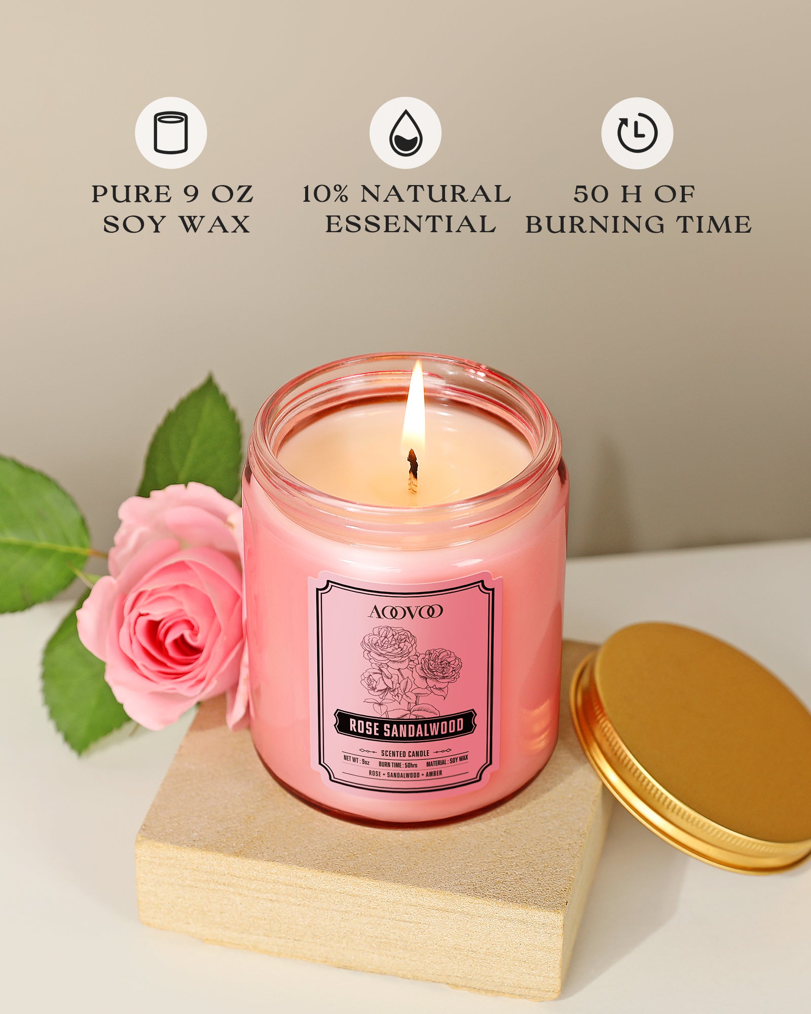 AOOVOO Classic Scented Candle – Rose Sandelwood