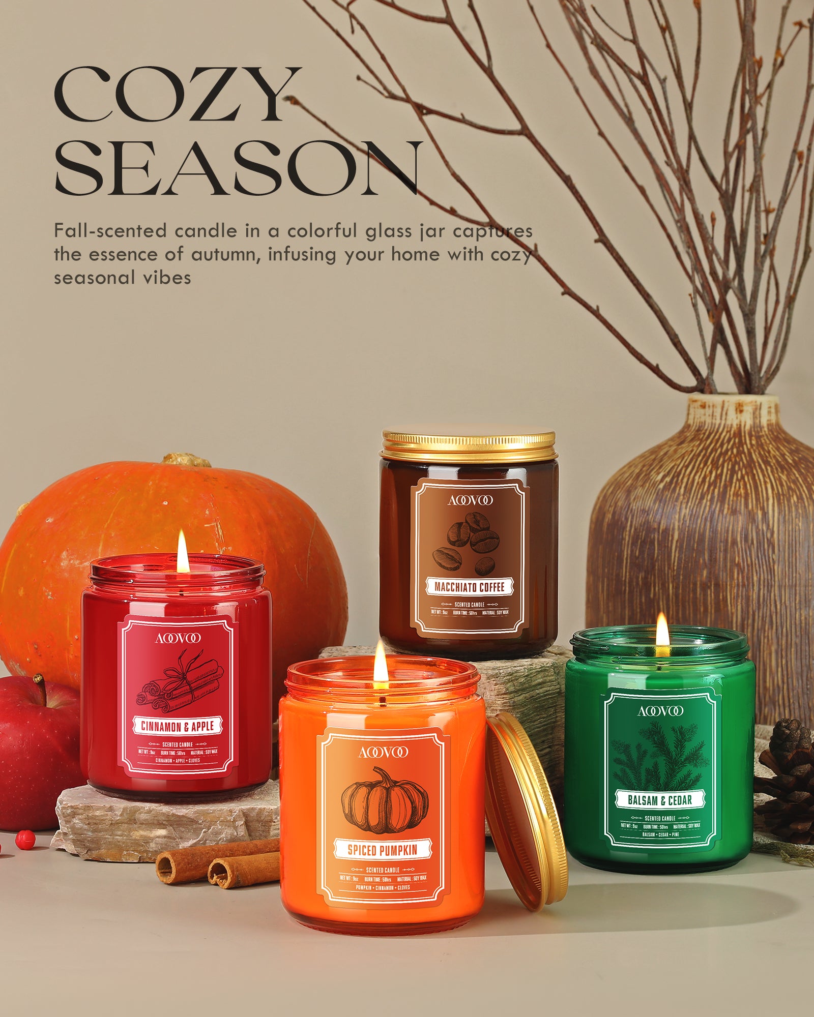 AOOVOO Classic Scented Candle – Balsam & Cedar