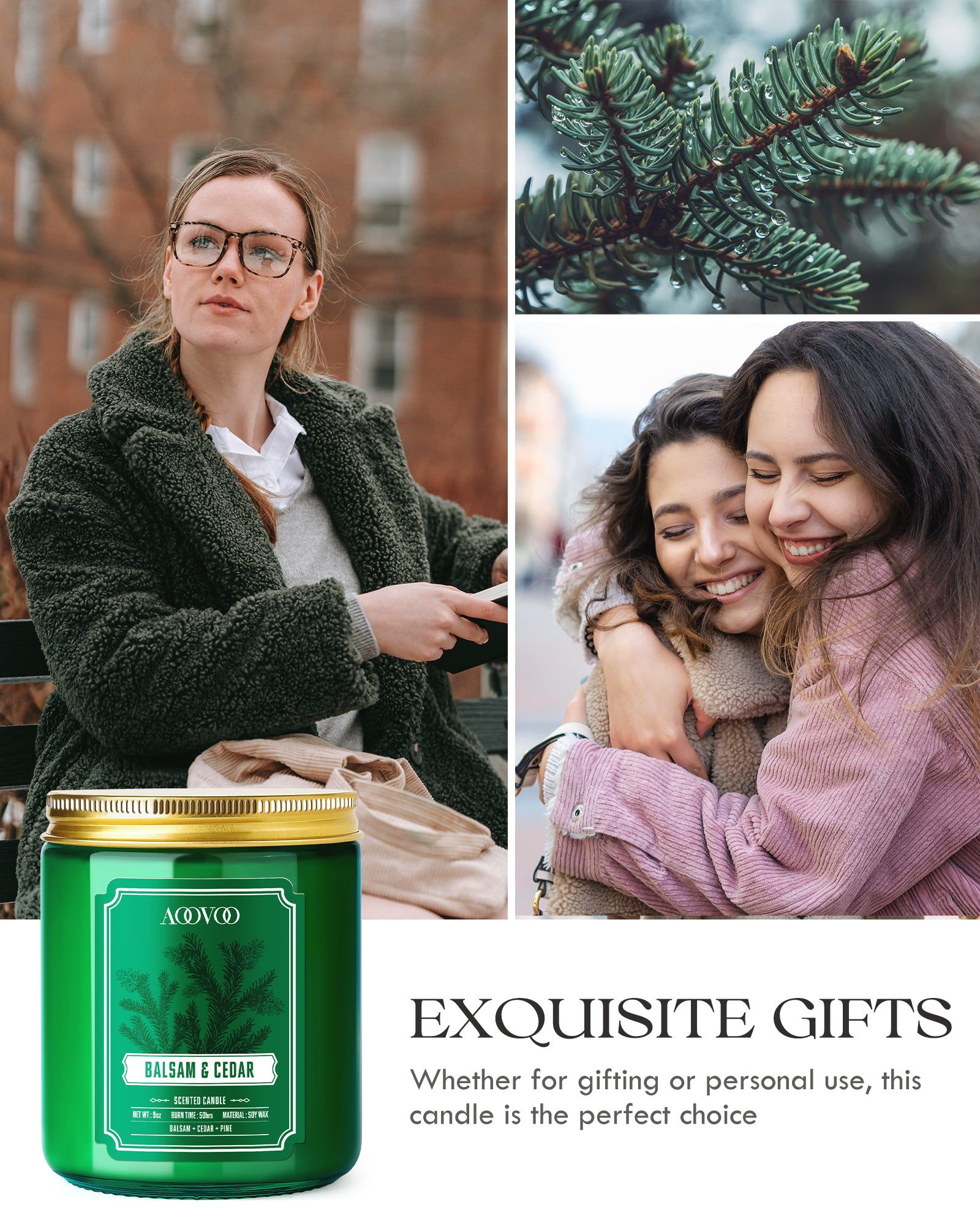 AOOVOO Classic Scented Candle – Balsam & Cedar