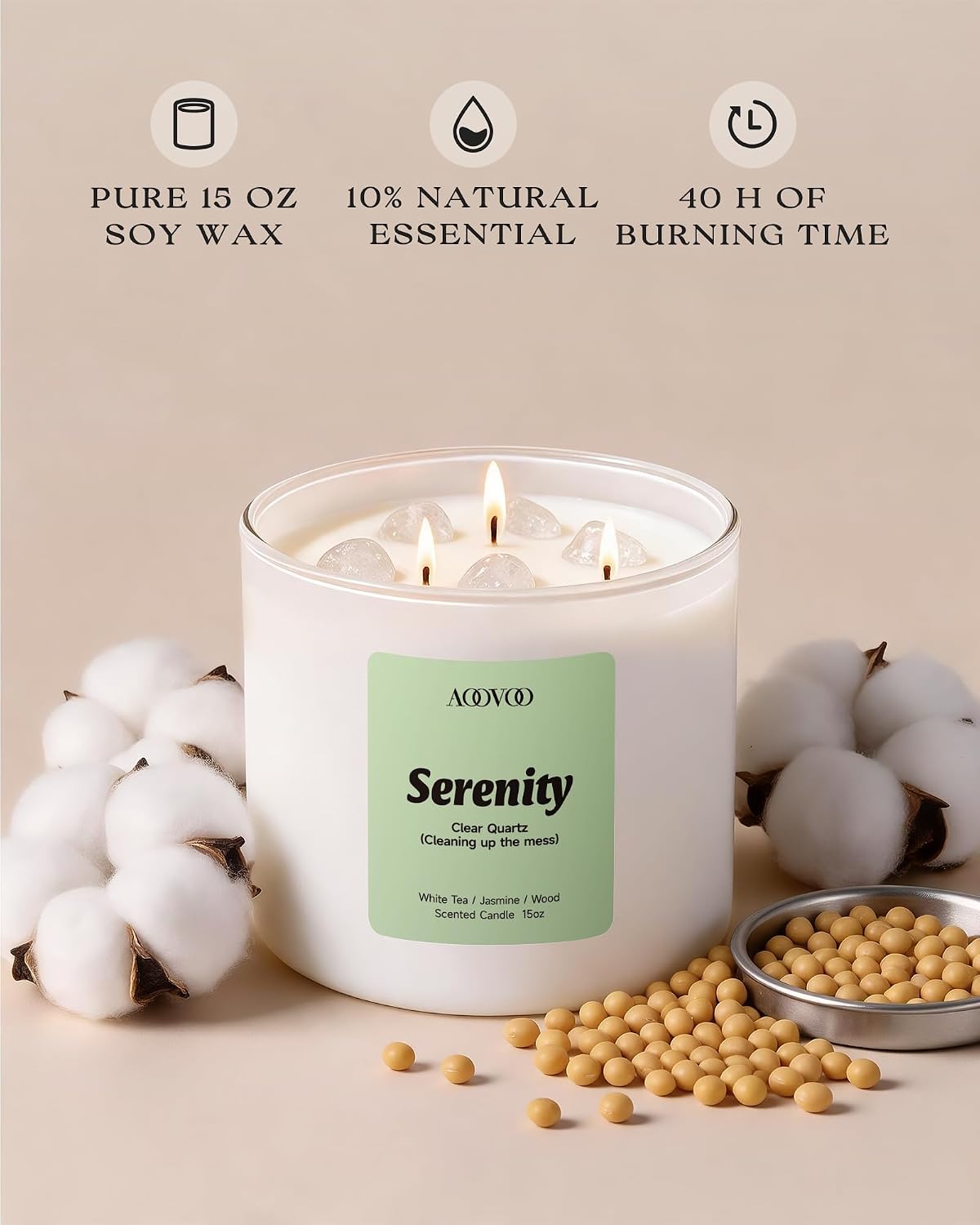 AOOVOO 3-Wick Soy Wax Scented Candles Serenity - 15 oz