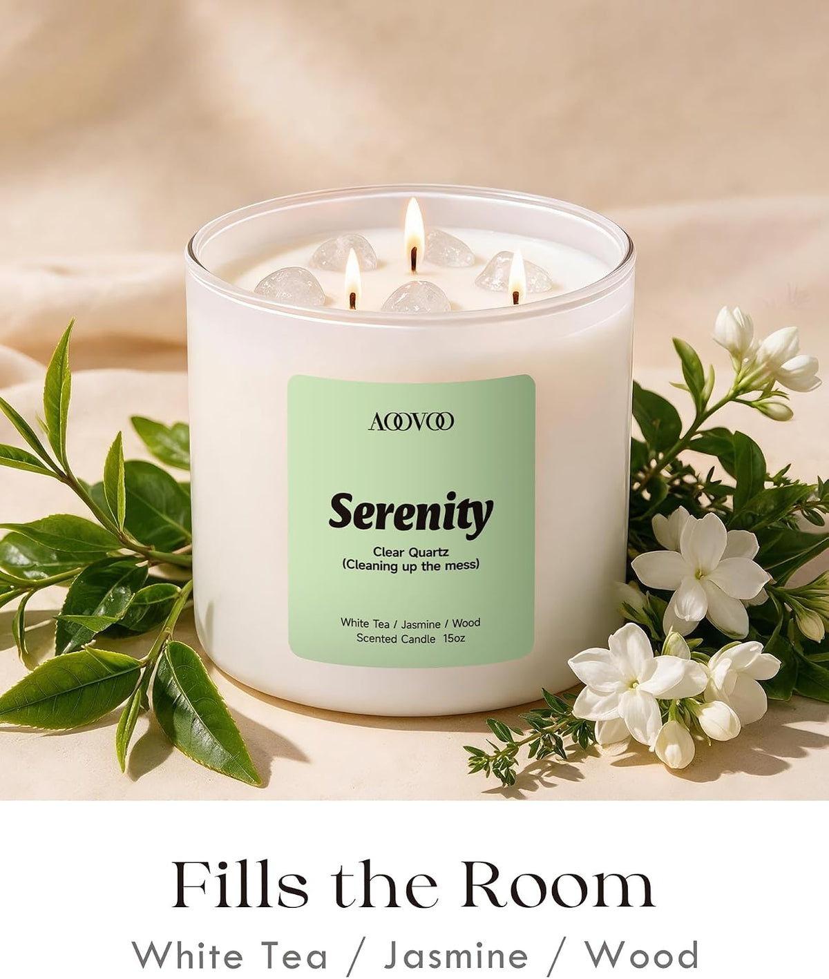 AOOVOO 3-Wick Soy Wax Scented Candles Serenity - 15 oz