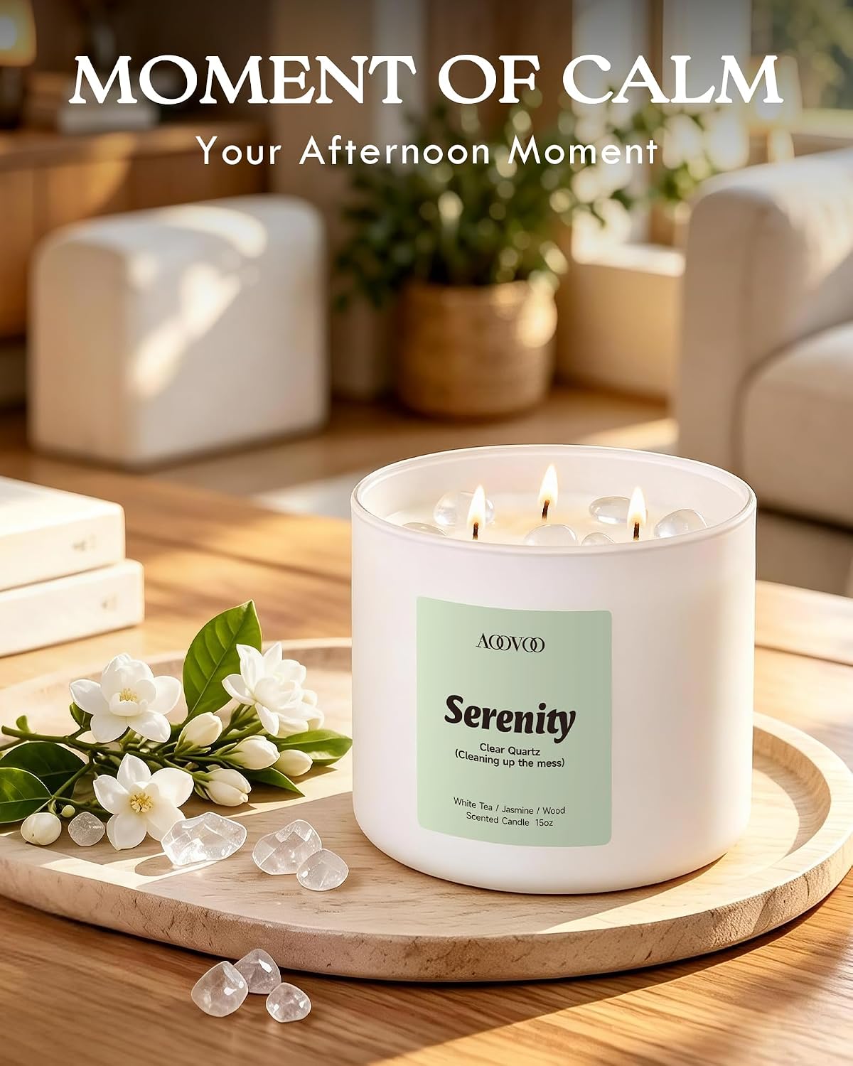 AOOVOO 3-Wick Soy Wax Scented Candles Serenity - 15 oz