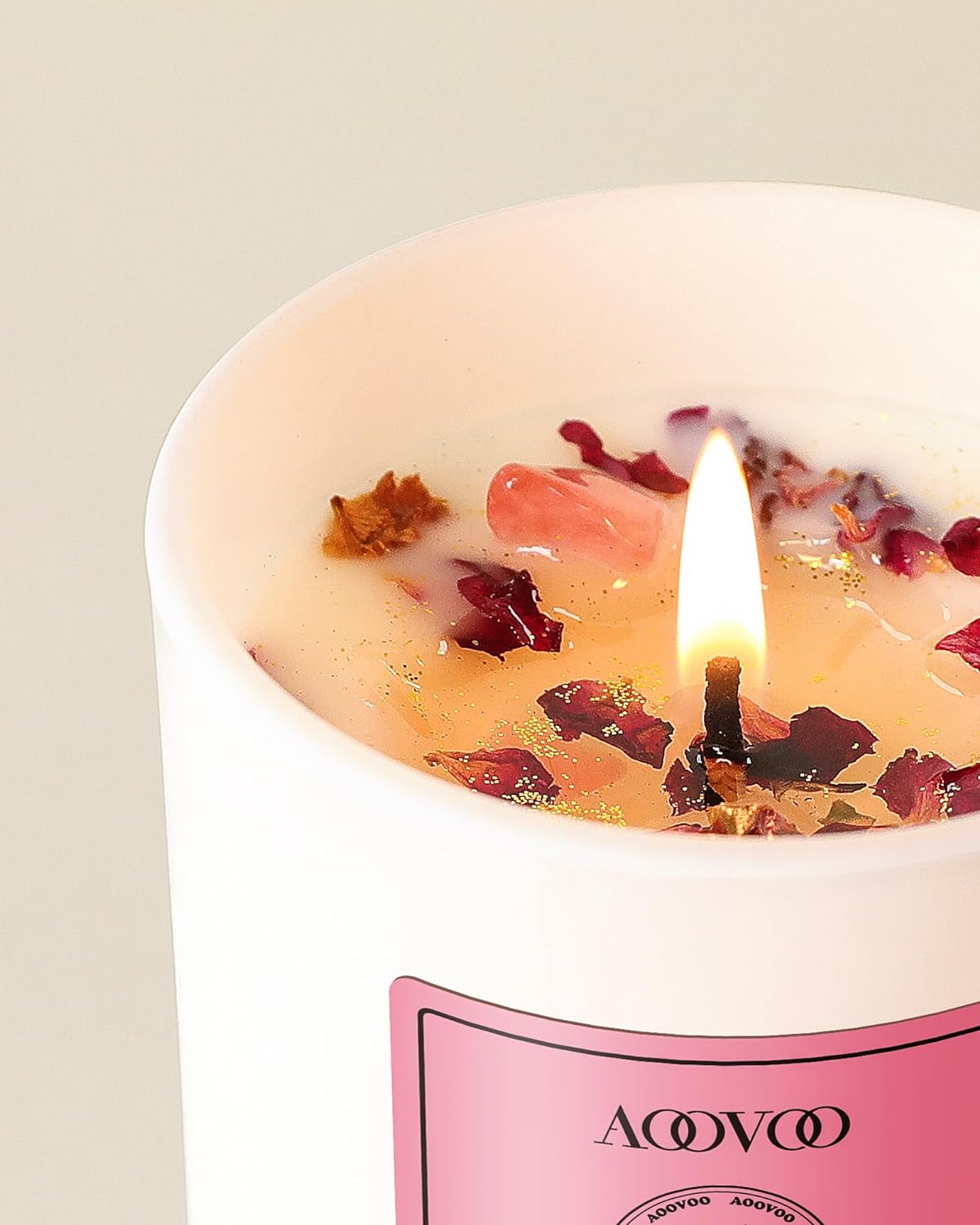 AOOVOO Scented Candle – Rose with Crystals Inside
