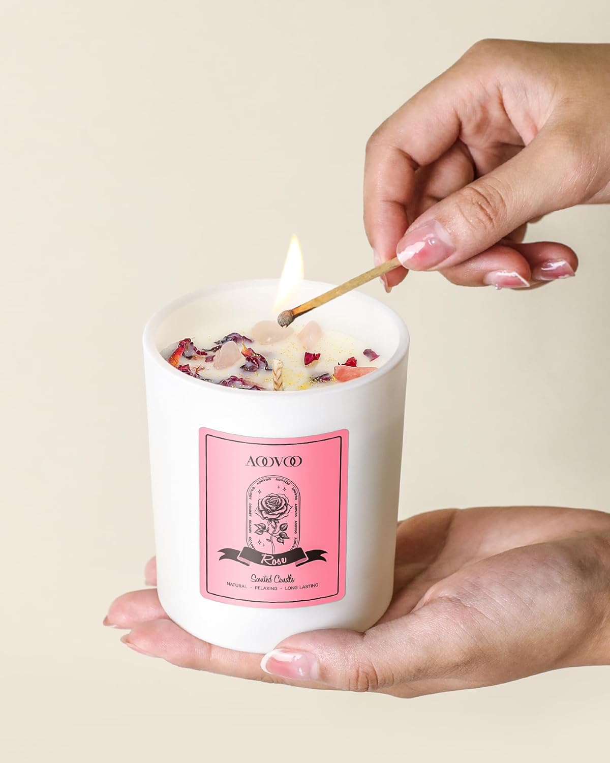 AOOVOO Scented Candle – Rose with Crystals Inside