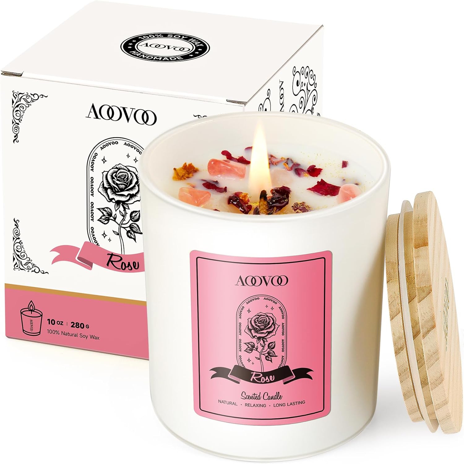 AOOVOO Scented Candle – Rose with Crystals Inside