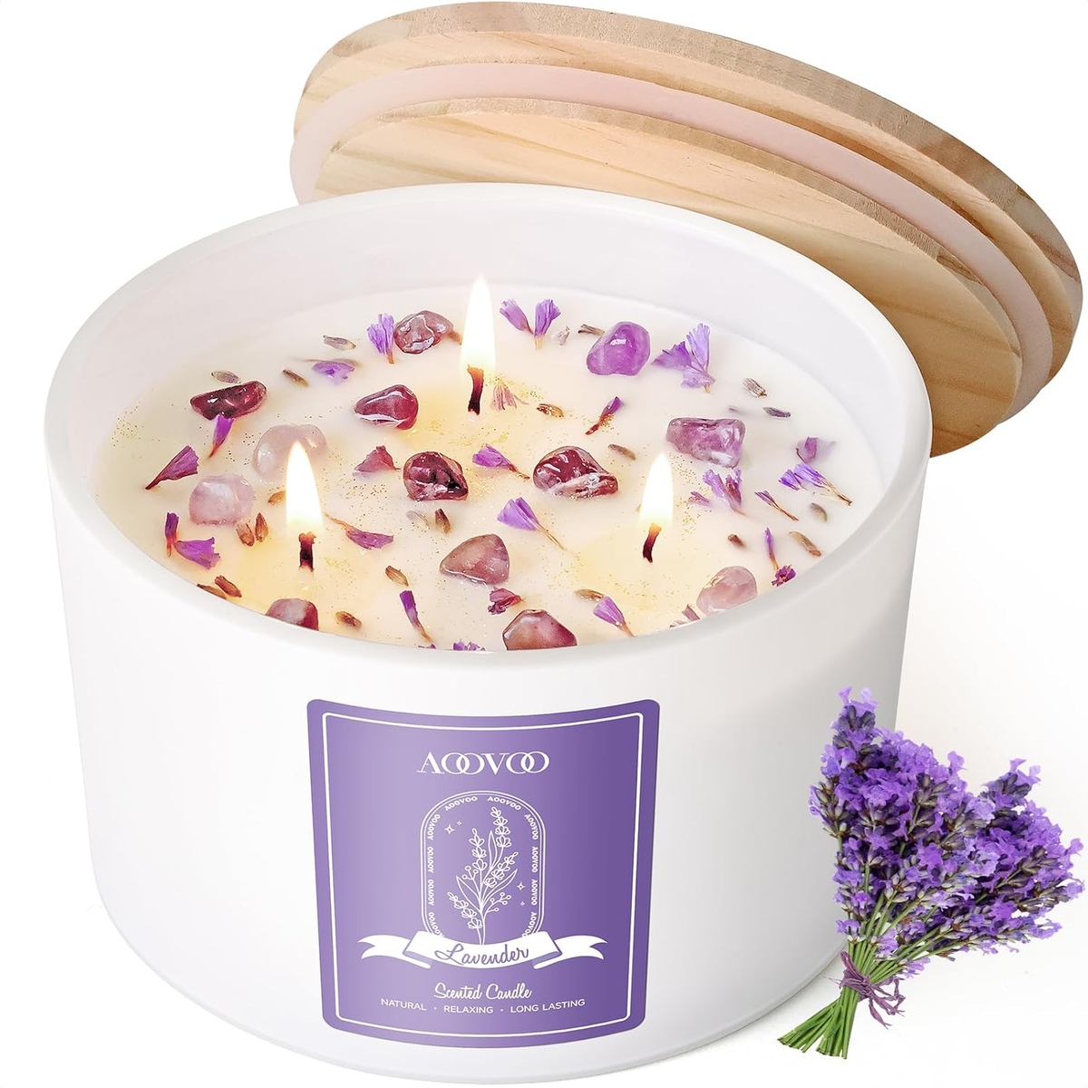 AOOVOO 3 Wick Lavender Scented Candles for Women - 20oz