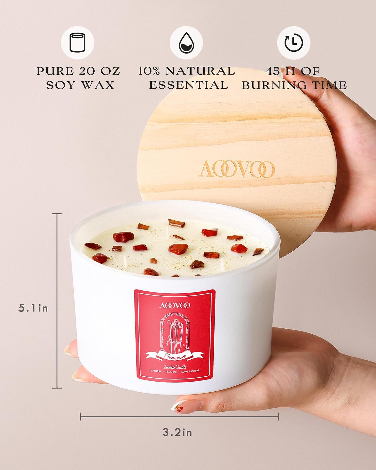 AOOVOO 3 Wick Apple Cinnamon Scented Candles for Women - 20oz