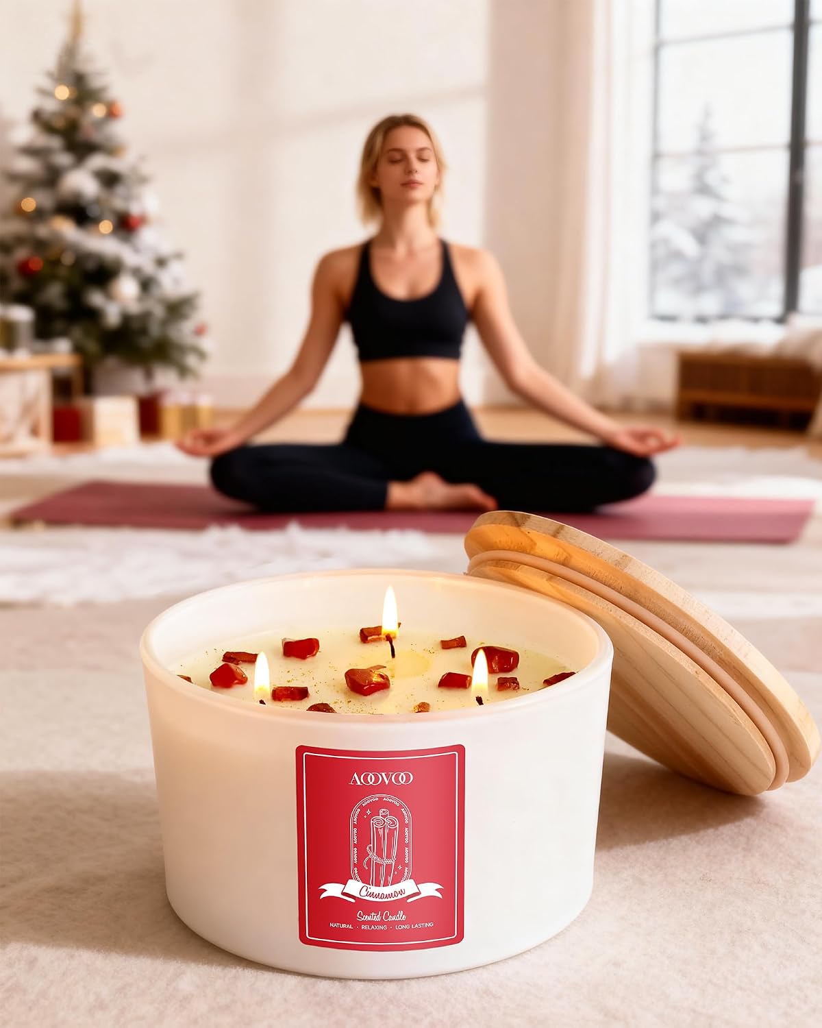 AOOVOO 3 Wick Apple Cinnamon Scented Candles for Women - 20oz