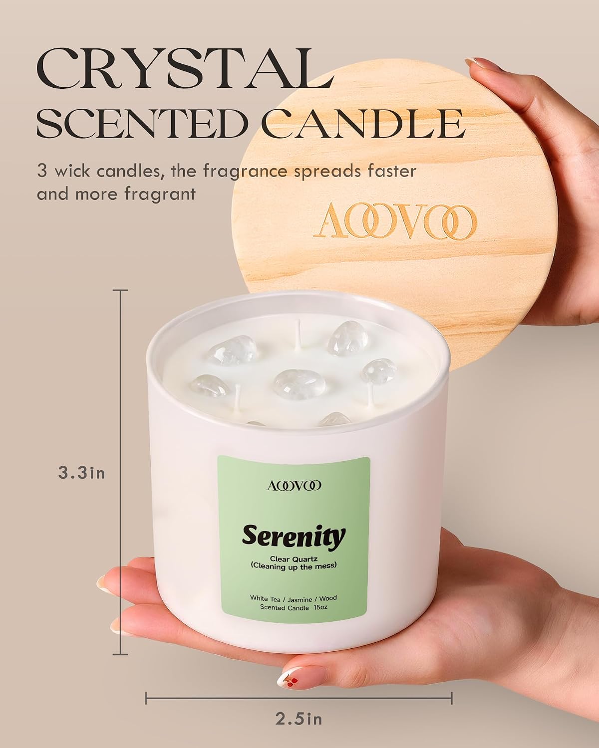 AOOVOO 3-Wick Soy Wax Scented Candles Serenity  - 15 oz