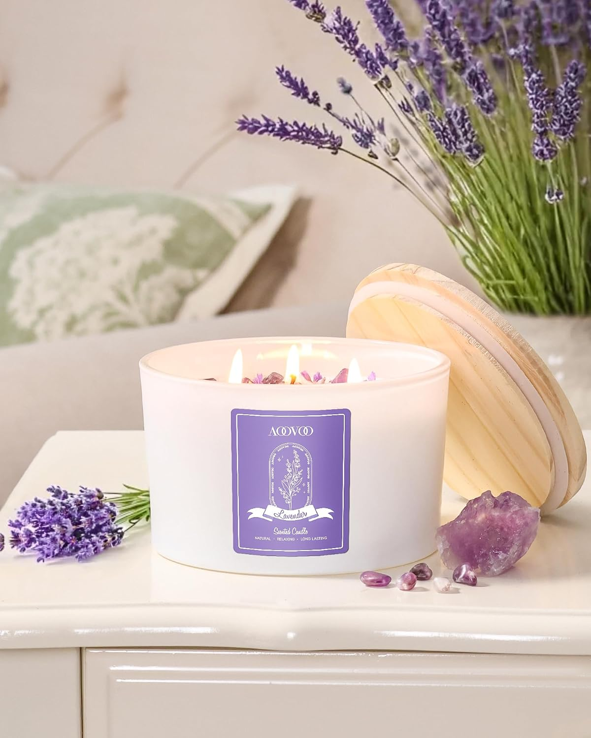 AOOVOO 3 Wick Lavender Scented Candles for Women - 20oz