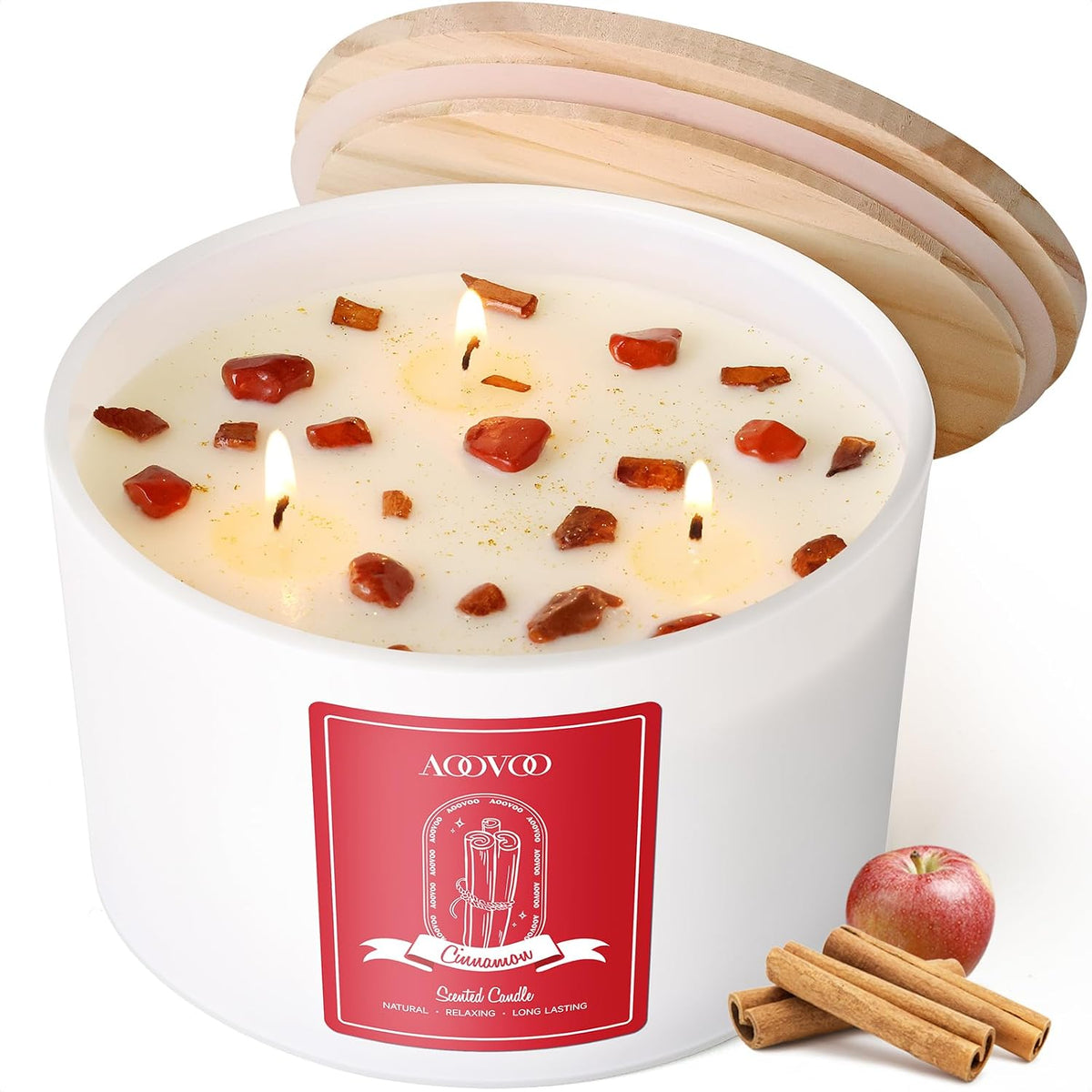 AOOVOO 3 Wick Apple Cinnamon Scented Candles for Women - 20oz