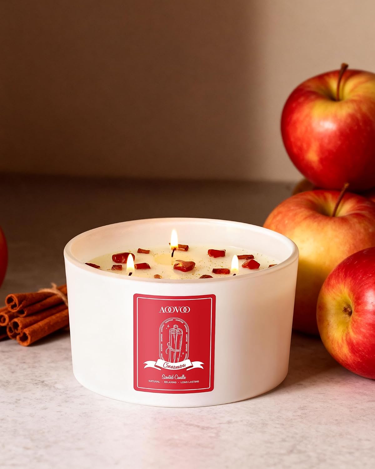 AOOVOO 3 Wick Apple Cinnamon Scented Candles for Women - 20oz