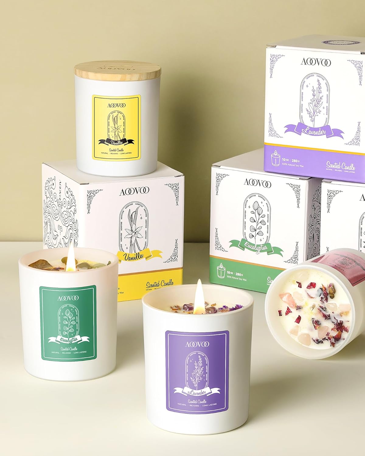 AOOVOO Scented Candle – Lavender with  Crystals Inside